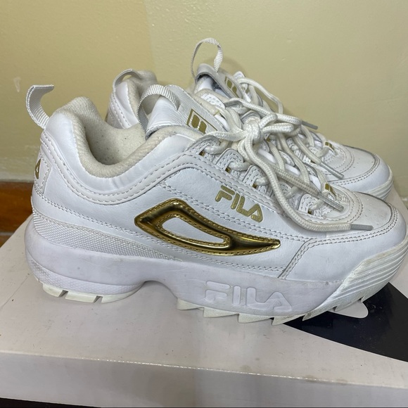 White and Gold Metallic accent Fila Sneakers - Picture 3 of 14